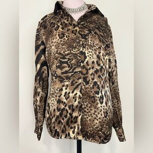 Bob Mackie Vintage 100% silk Leopard Print Button-Up Blouse size 6